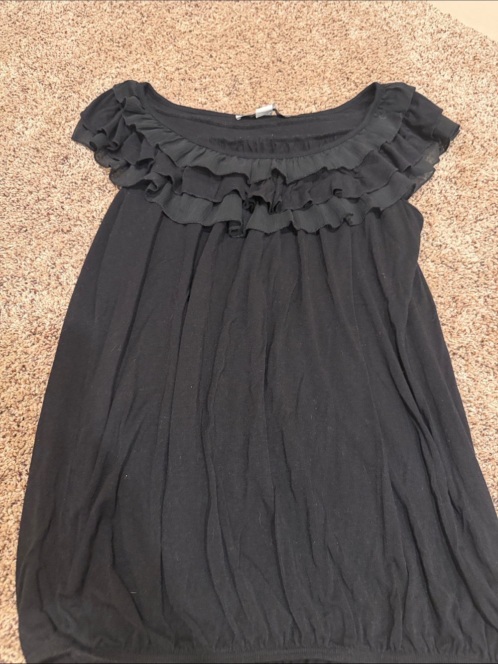 American Rag Black Ruffled Scoop Neck Top
